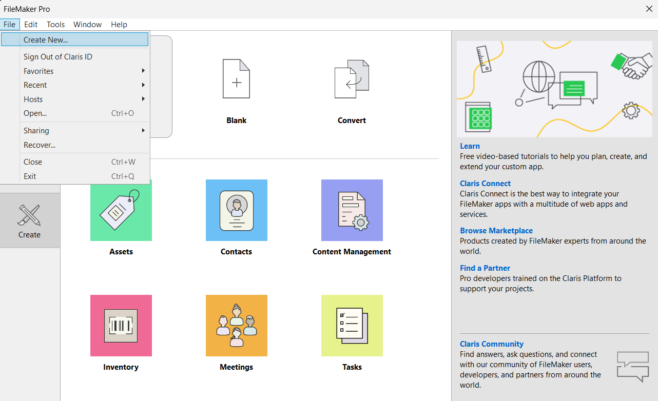 Create a New FileMaker File