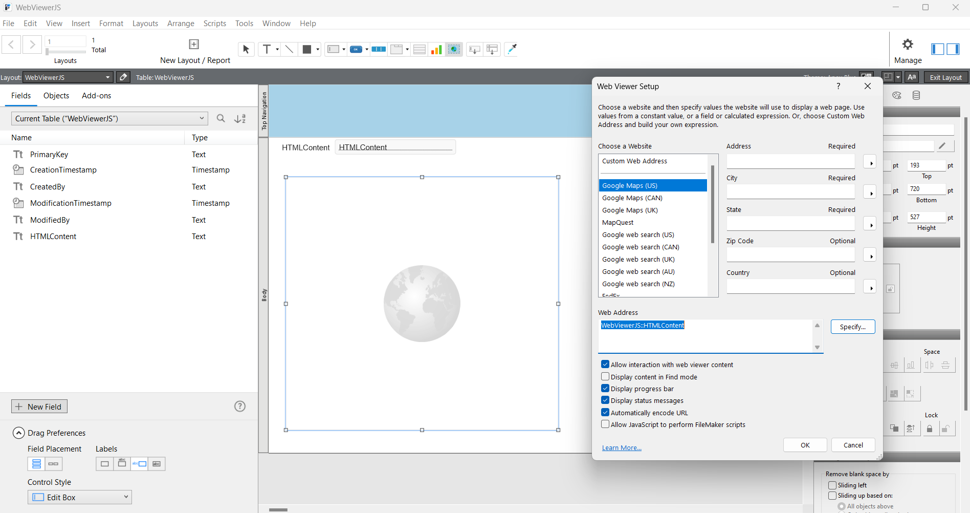 Add a Web Viewer to the Layout