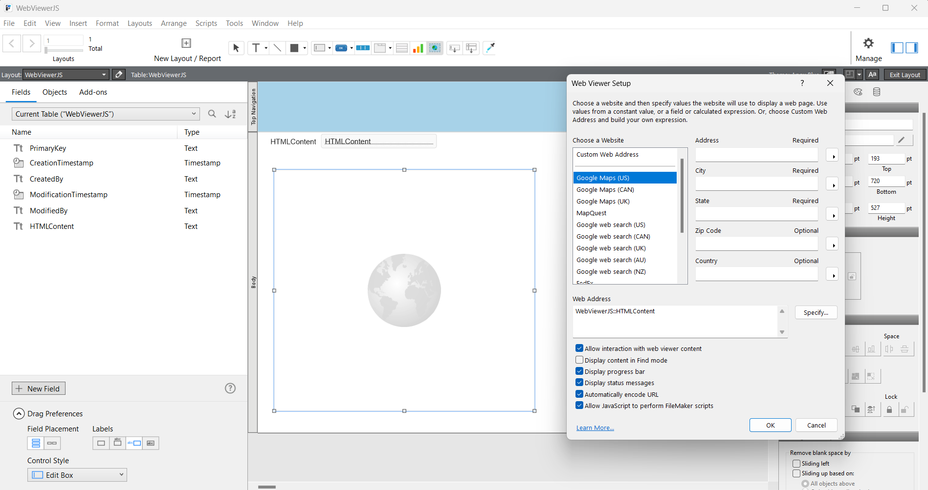 Configure the Web Viewer to Use the HTML Field